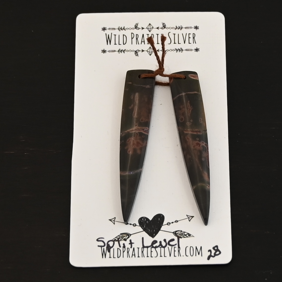 Split Level - Drilled Jasper Pair Split Level - Drilled Jasper Pair shown on business card