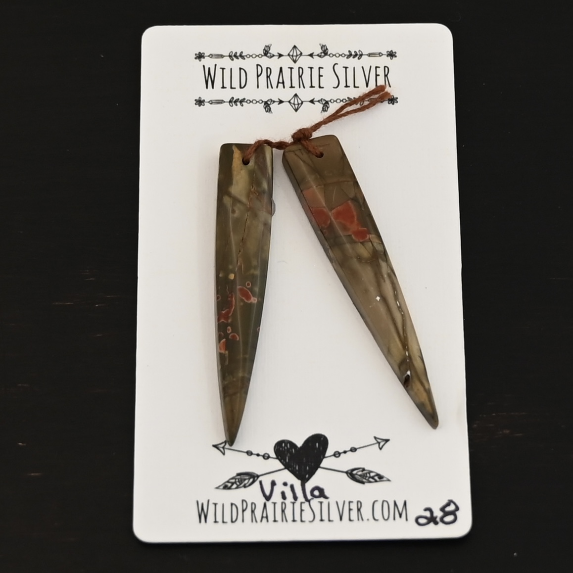 Villa - Drilled Jasper Pair shown on business card