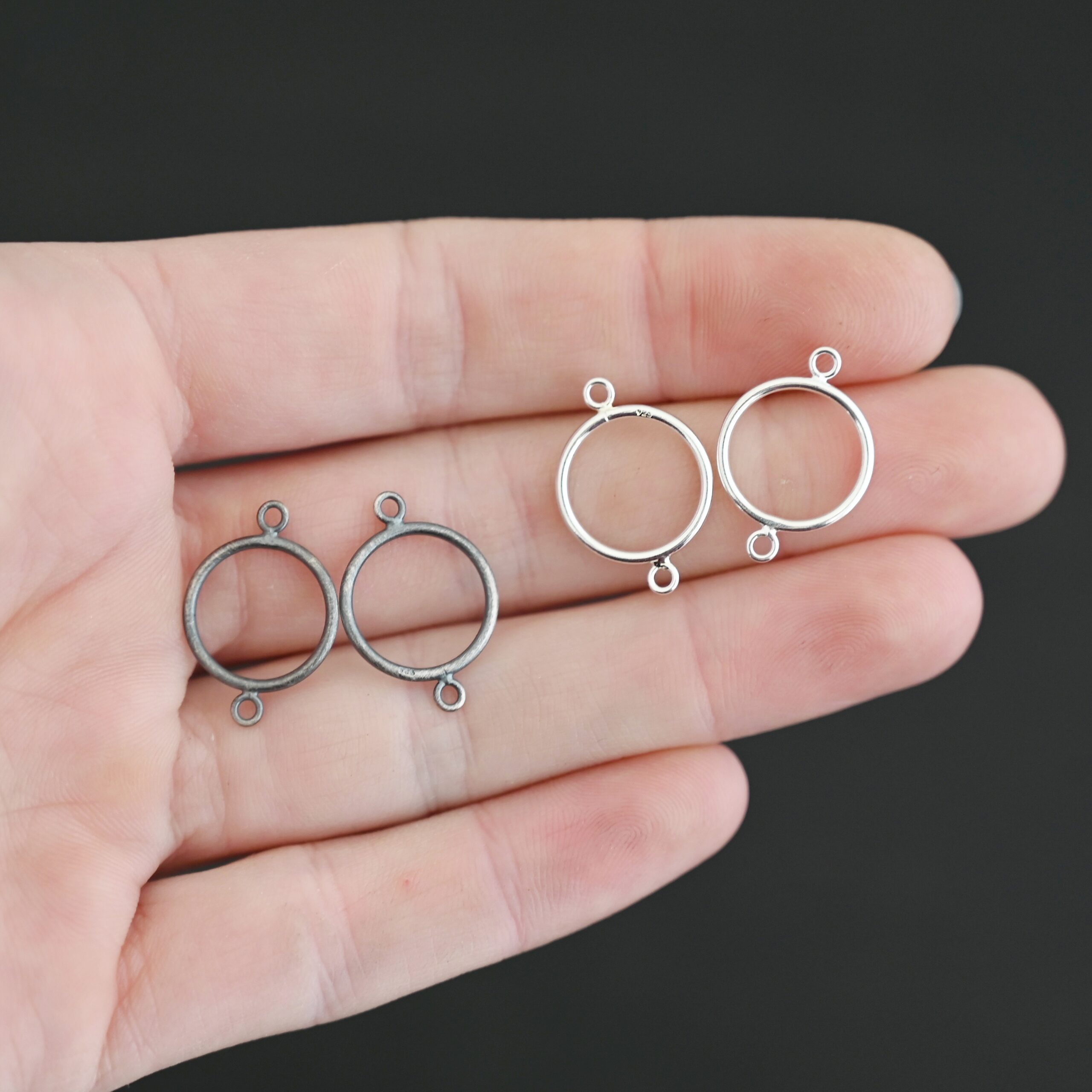 Taylor Round Chandelier smooth sterling silver Taylor Round Chandelier oxidized and shiny smooth shown in hand