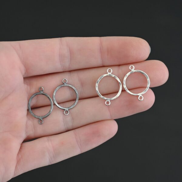sterling silver Taylor Round Chandelier oxidized and shiny hammered shown in hand