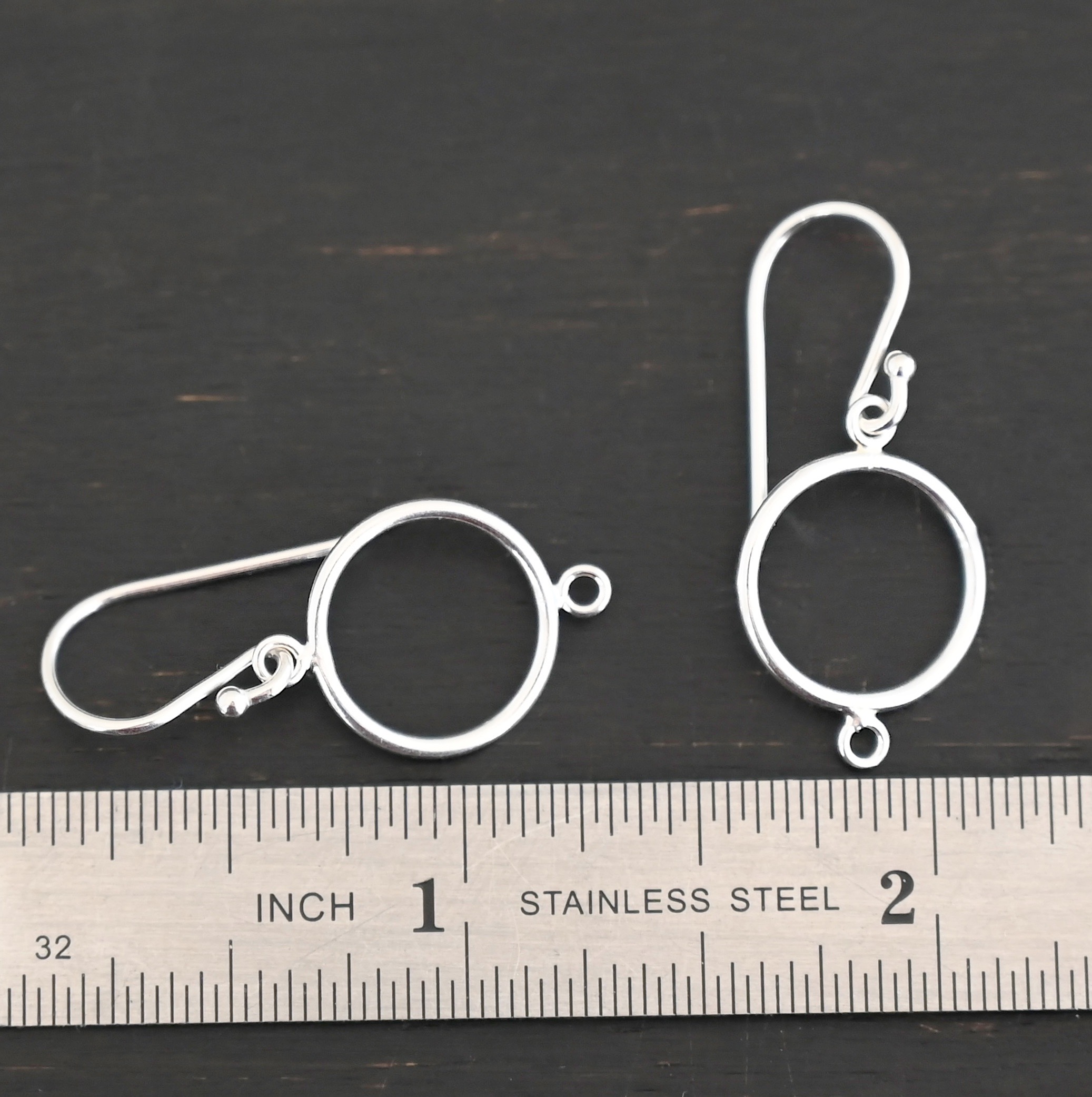 Taylor Round Chandelier shiny smooth with ear wires sterling silver Taylor Round Chandelier shiny smooth with ear wires shown by ruler