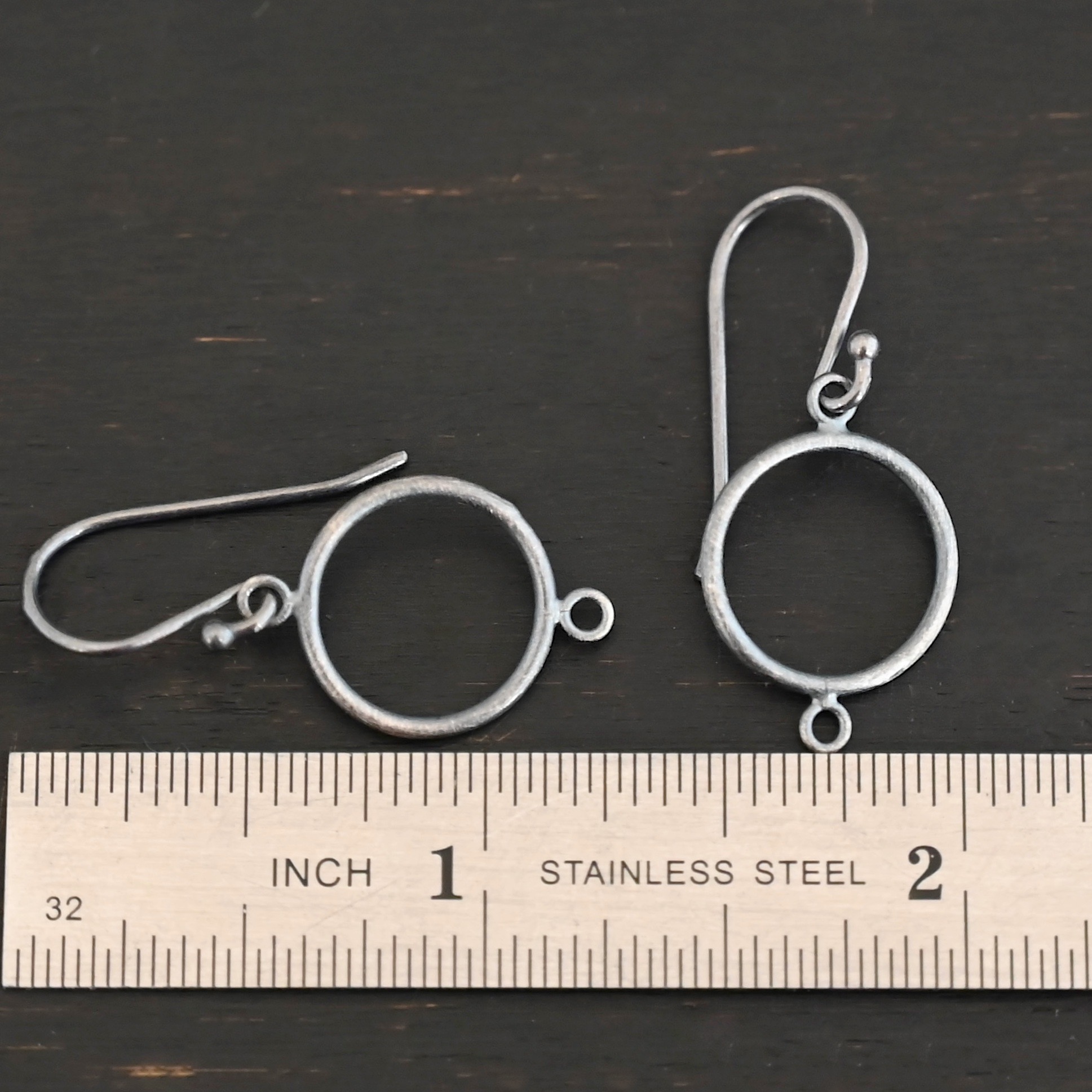 Taylor Round Chandelier oxidized smooth with ear wires sterling silver Taylor Round Chandelier oxidized smooth with ear wires shown by ruler