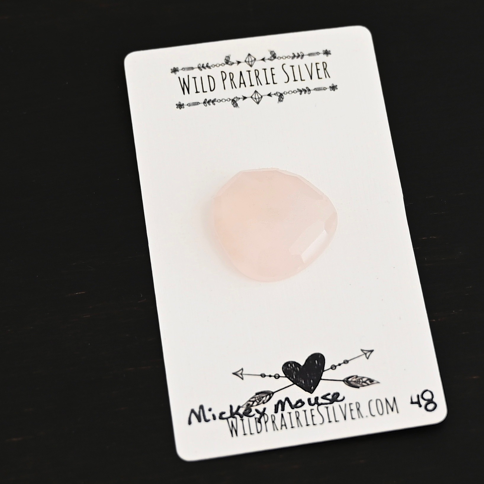 Mickey Mouse Rose Cut Rose Quartz Cabochon Parcel Mickey Mouse Rose Cut Rose Quartz Cabochon Parcel shown on business card