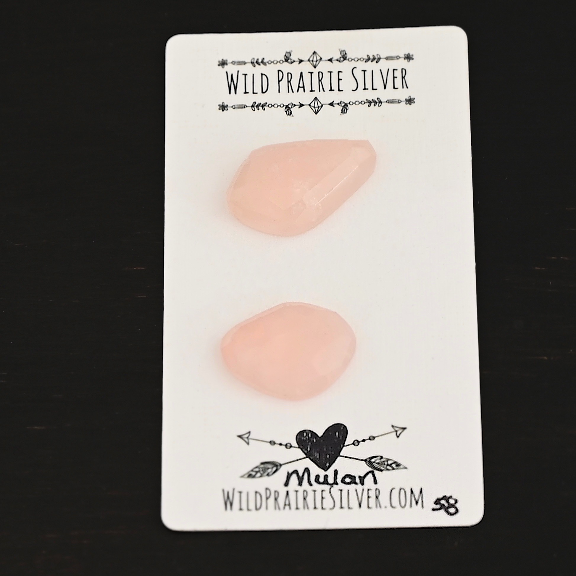 Mulan Rose Cut Rose Quartz Cabochon Parcel Mulan Rose Cut Rose Quartz Cabochon Parcel shown on business card