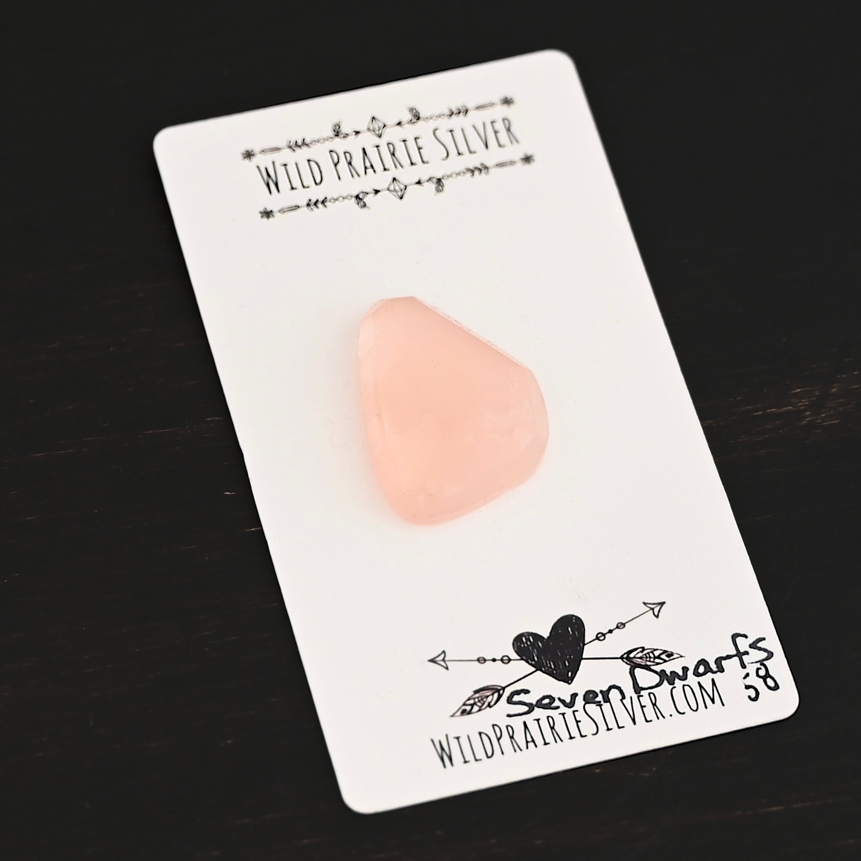 Seven Dwarfs Rose Cut Rose Quartz Cabochon Parcel shown on business card