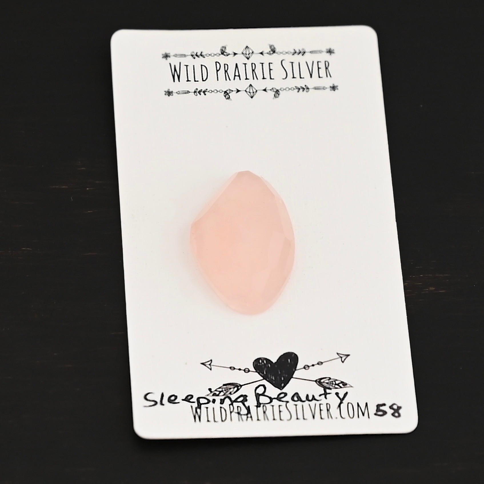 Sleeping Beauty Rose Cut Rose Quartz Cabochon Parcel shown on business card