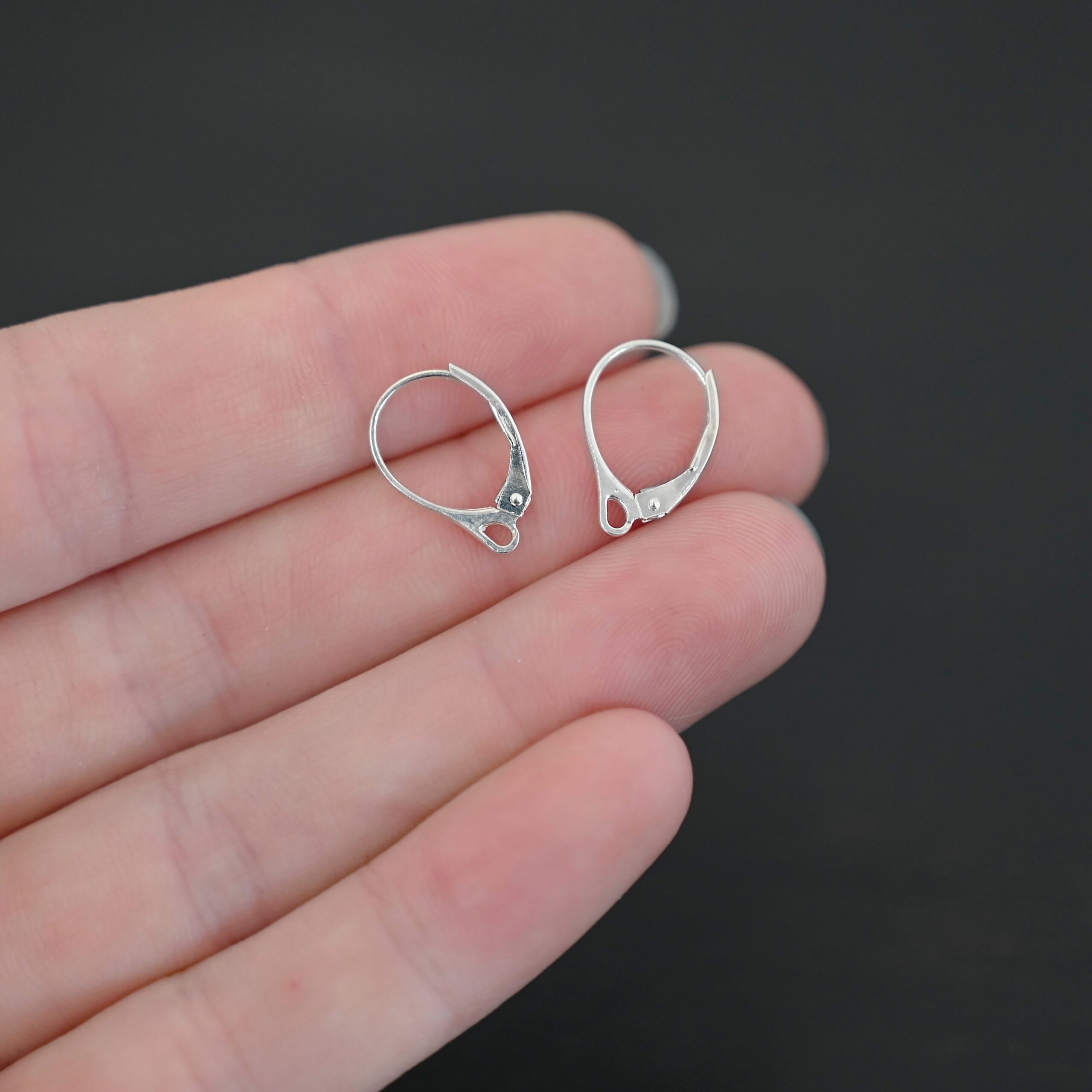 Sterling Silver - Winter lever back ear wires shiny shown in hand