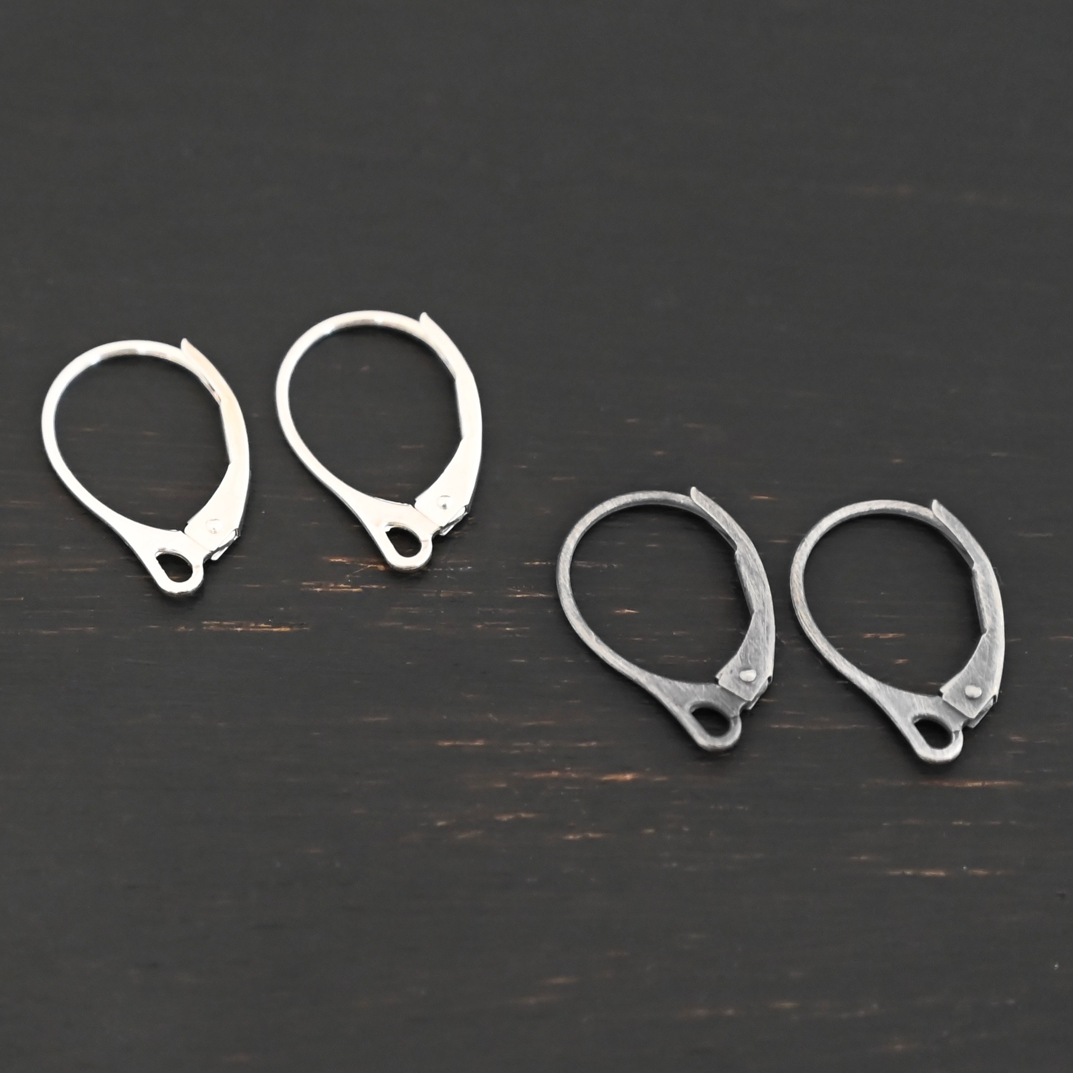 Sterling Silver - Winter lever back ear wires oxidized or shiny shown on dark background