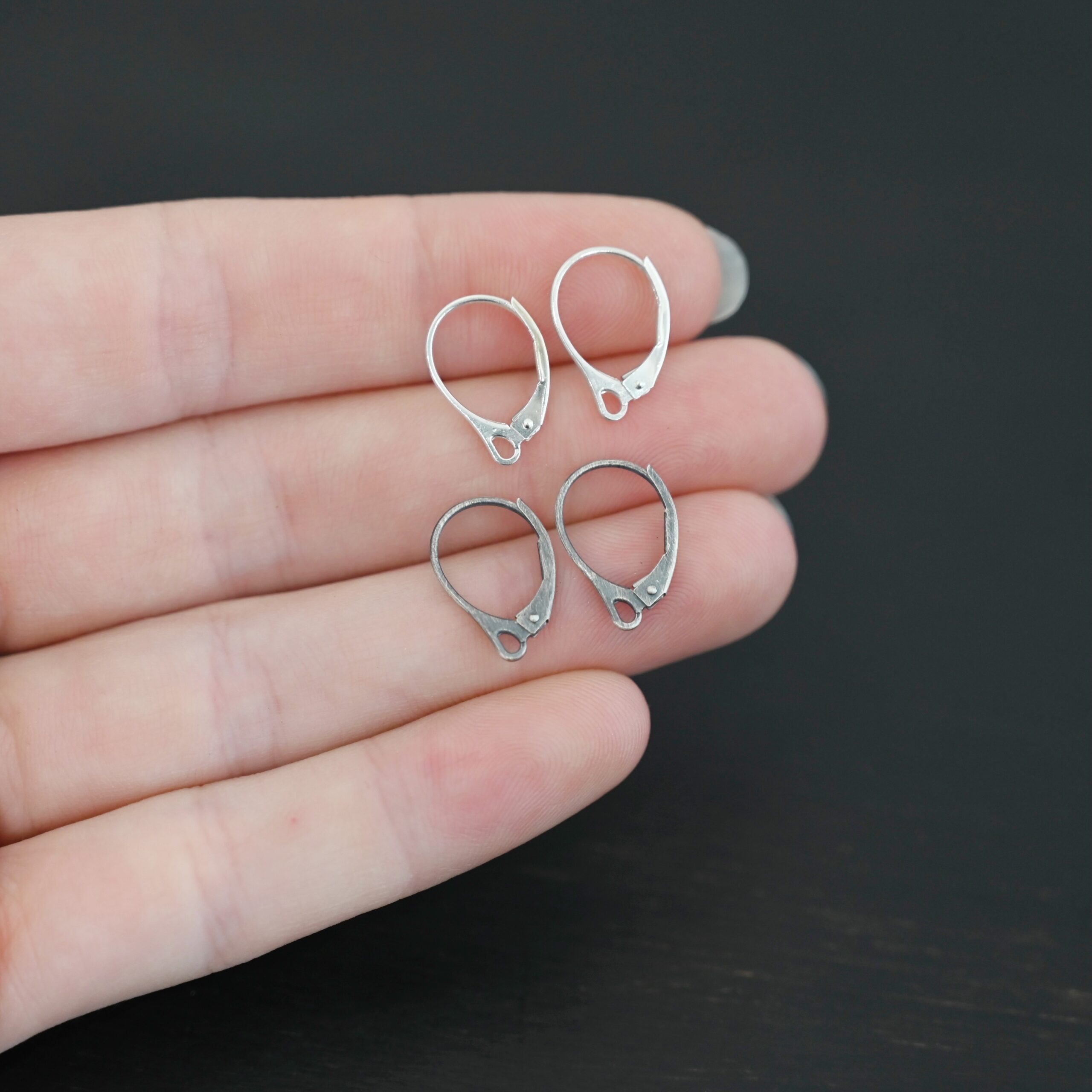 Sterling Silver - Winter lever back ear wires oxidized or shiny shown in hand