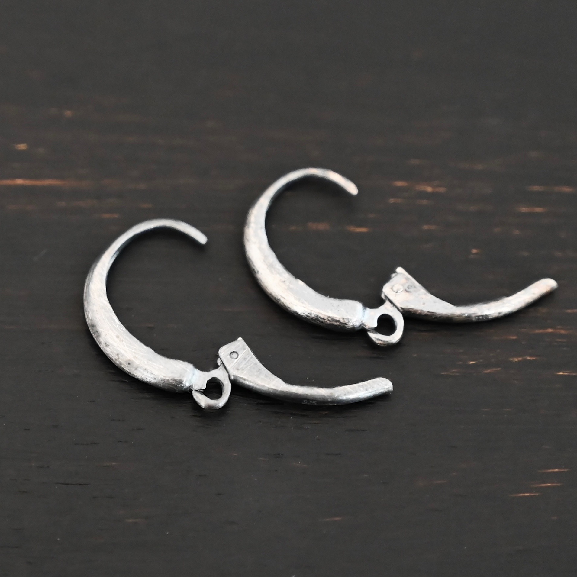 sterling silver Willa lever back ear wires - oxidized shown on dark background