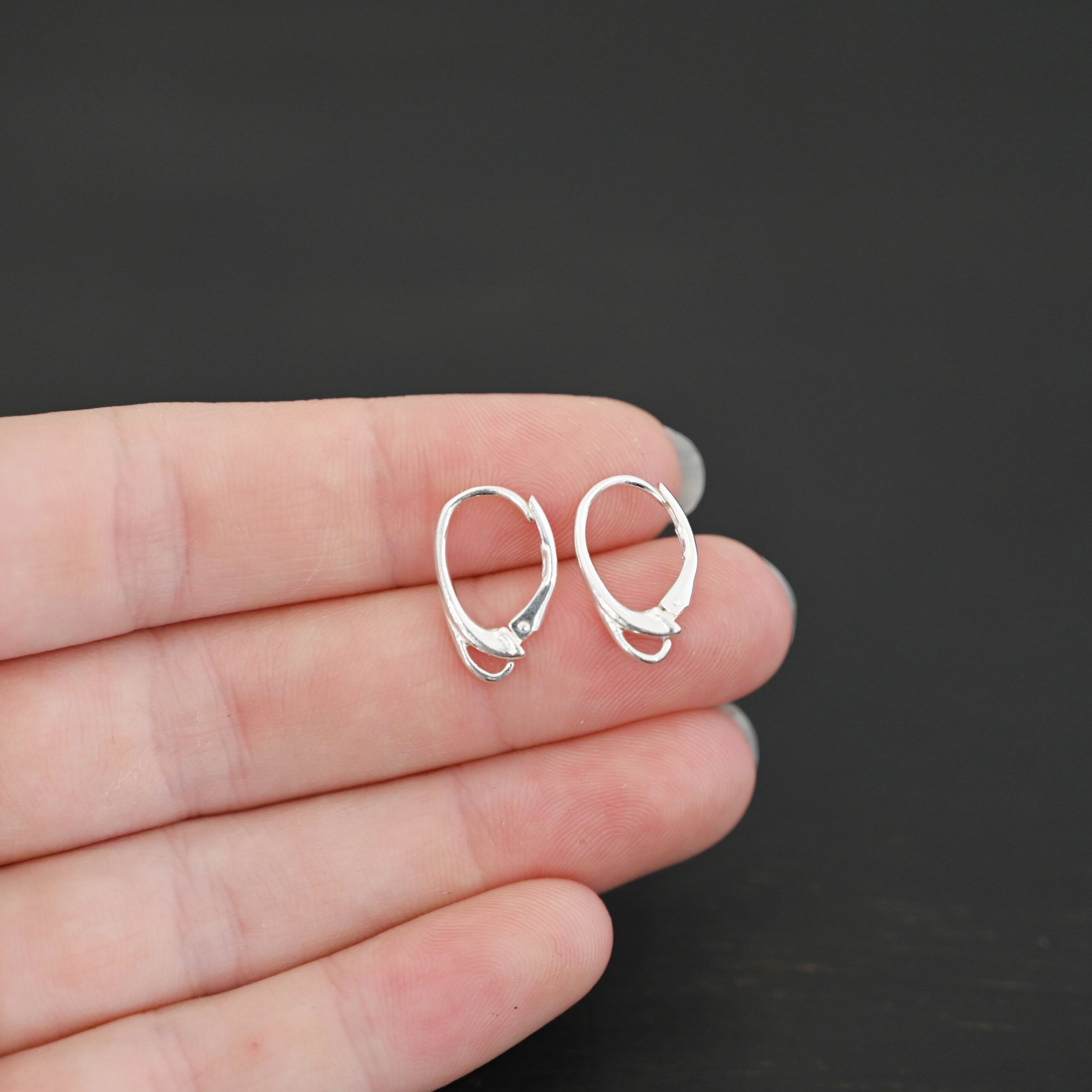 sterling silver Wendy lever back ear wires - shiny shown in hand