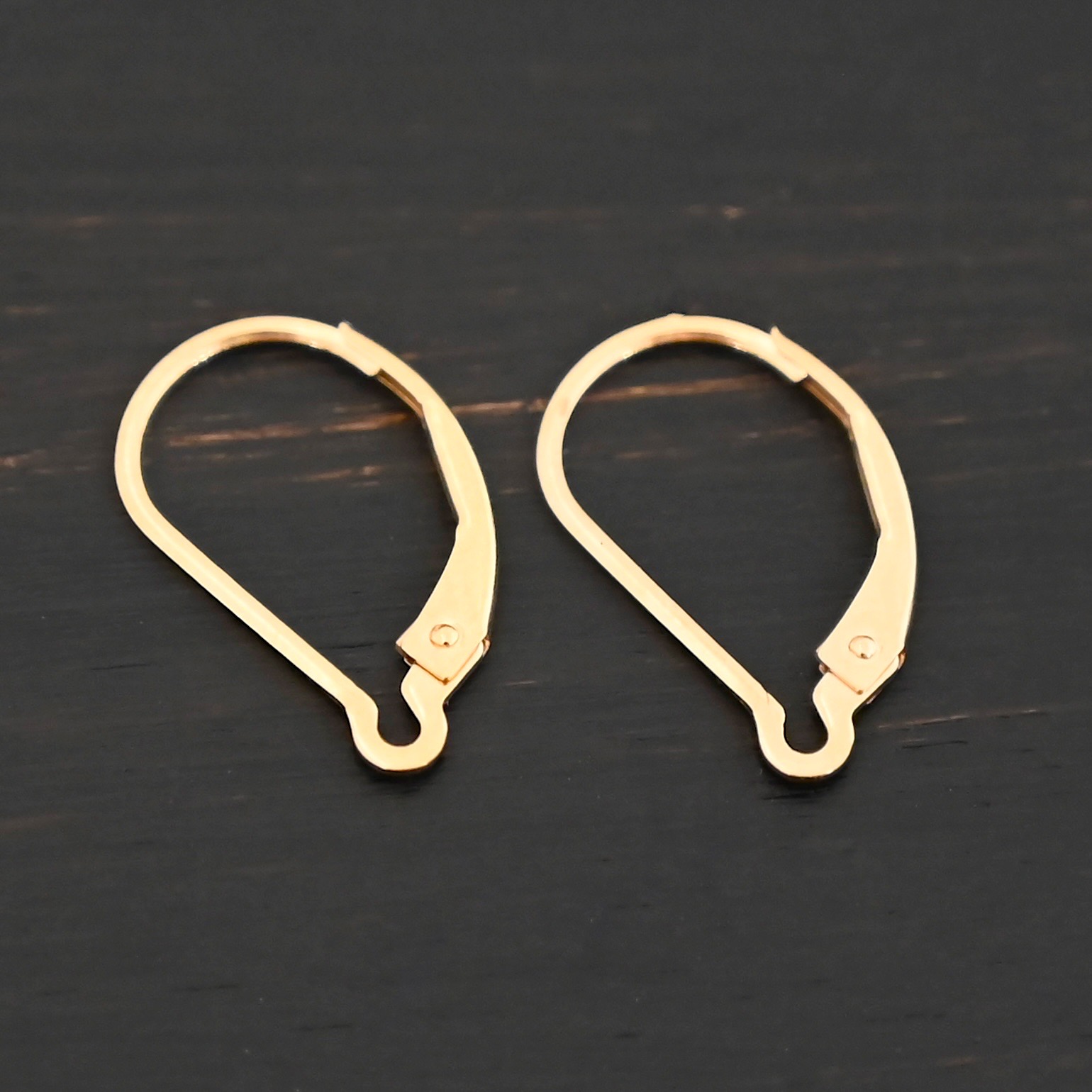 14k gold filled Waverly lever back ear wires shown on dark background