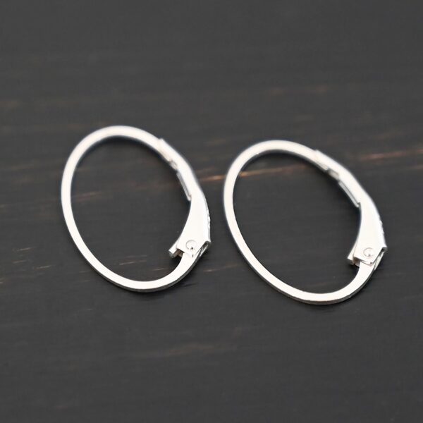 Sterling silver Wren lever back ear wires - shiny, shown on dark background
