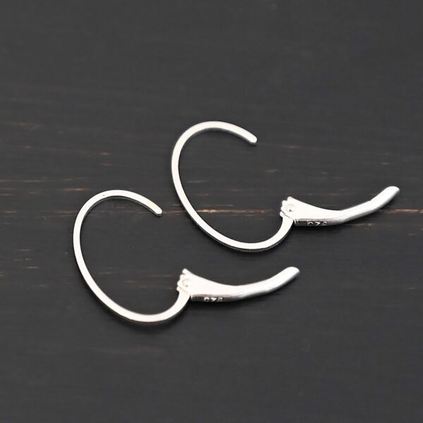 Sterling silver Wren lever back ear wires - shiny, shown on dark background