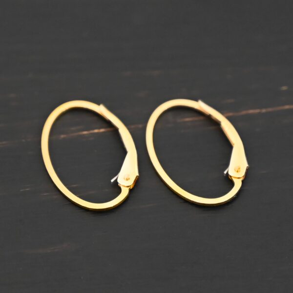 14k gold filled Wren lever back ear wires shown on dark background