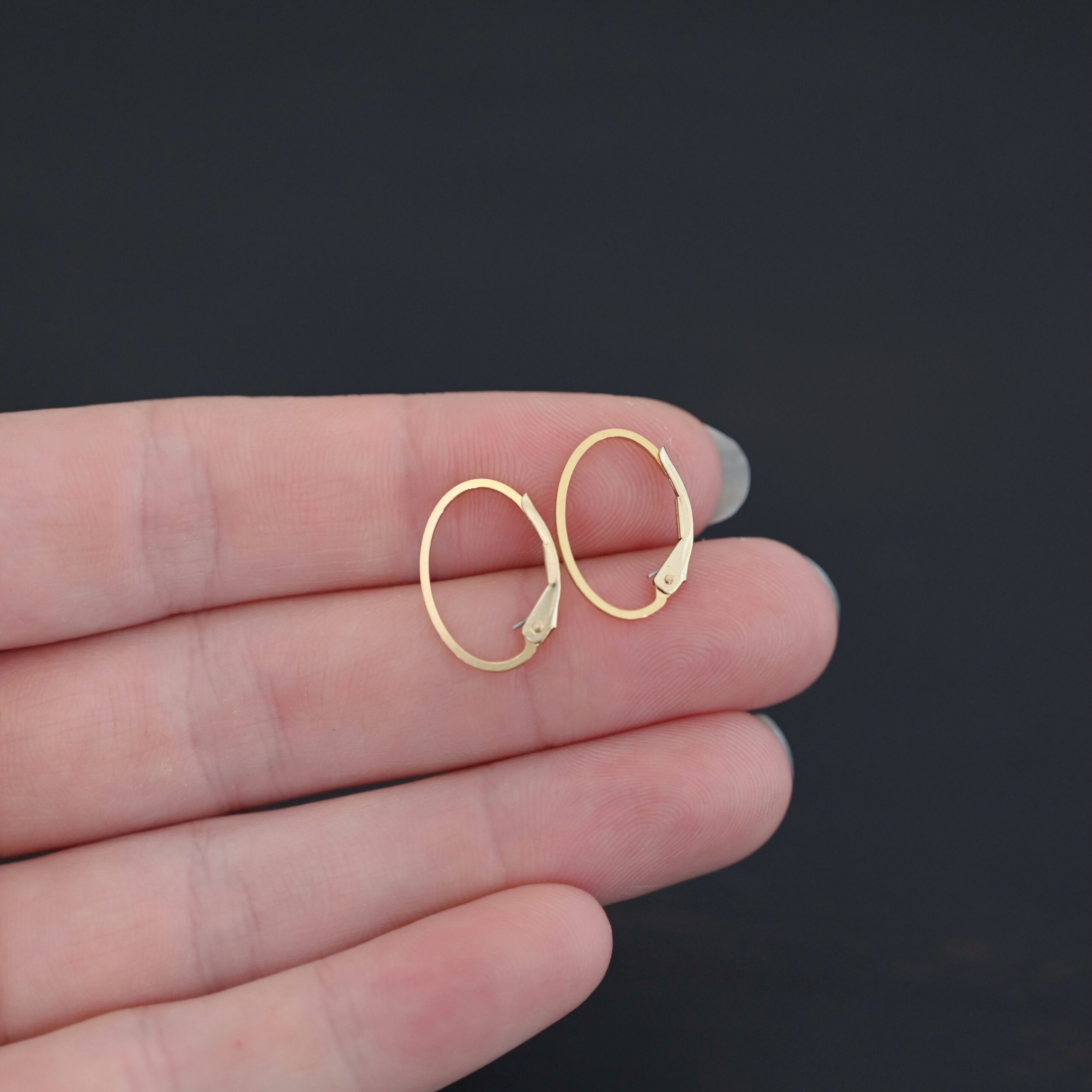 14k gold filled Wren lever back ear wires 14k gold filled Wren lever back ear wires shown in hand