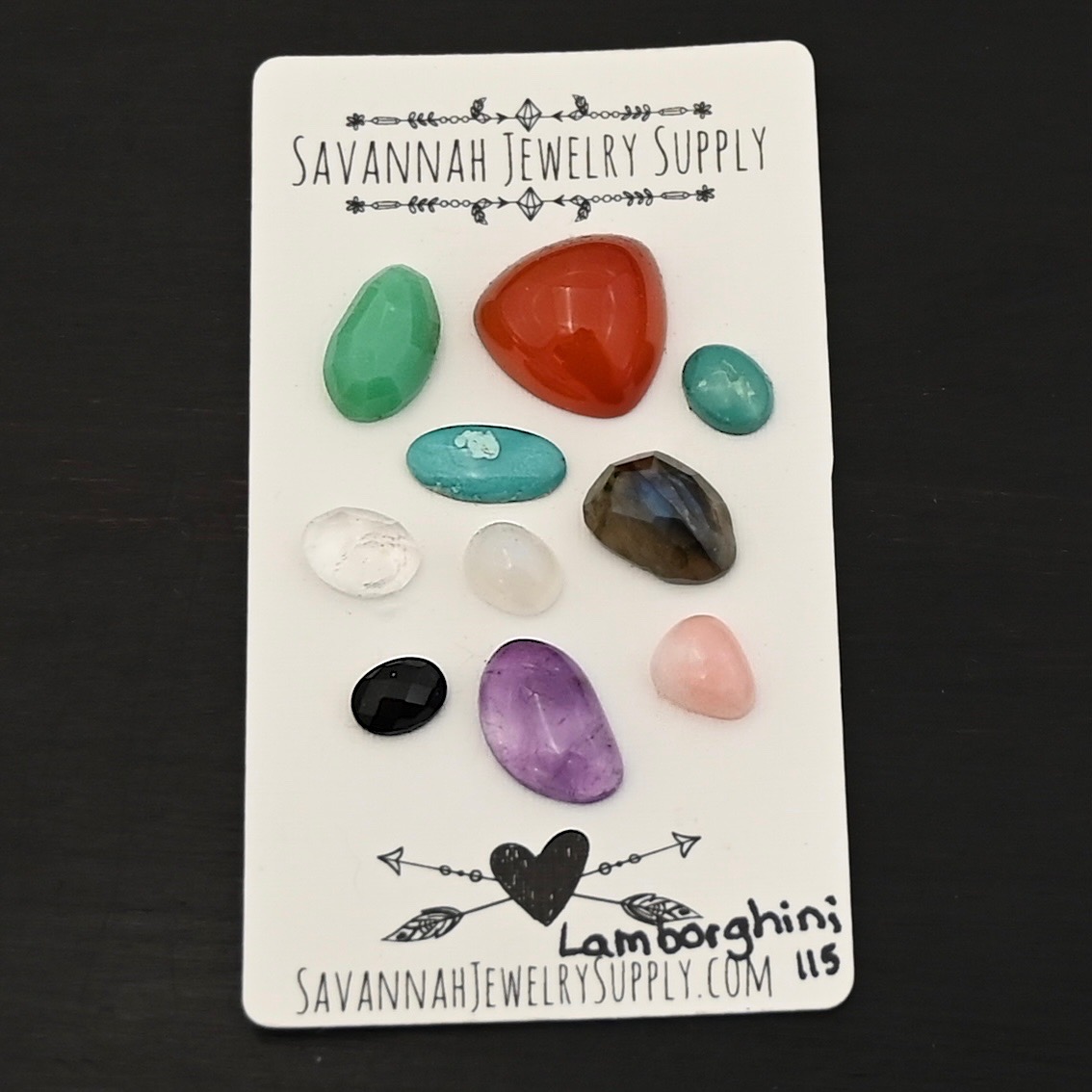 Lamborghini Benz Rainbow Cabochon Parcel shown on business card