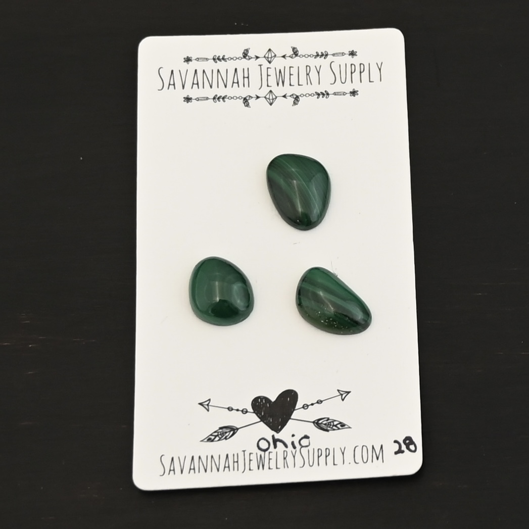 Ohio Malachite Cabochon Parcel shown on business card