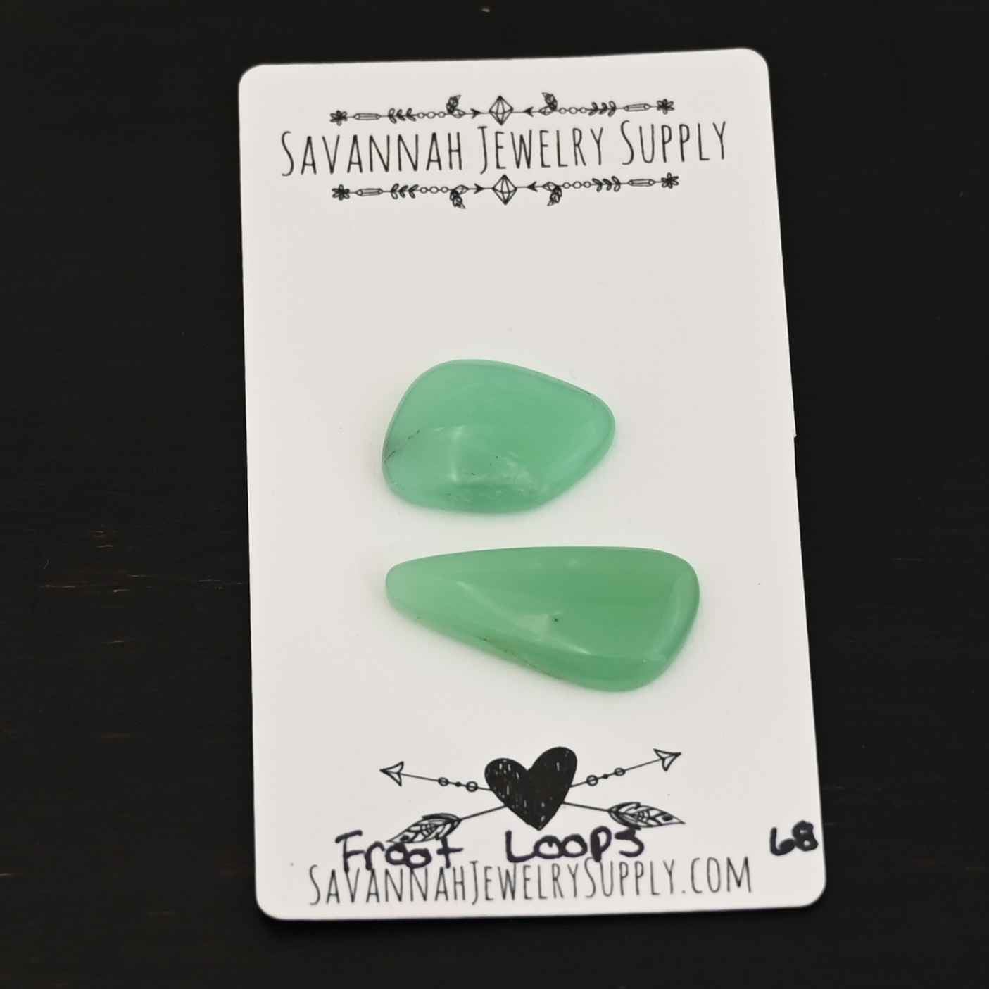 Froot Loops Chrysoprase Cabochon Parcel shown on business card