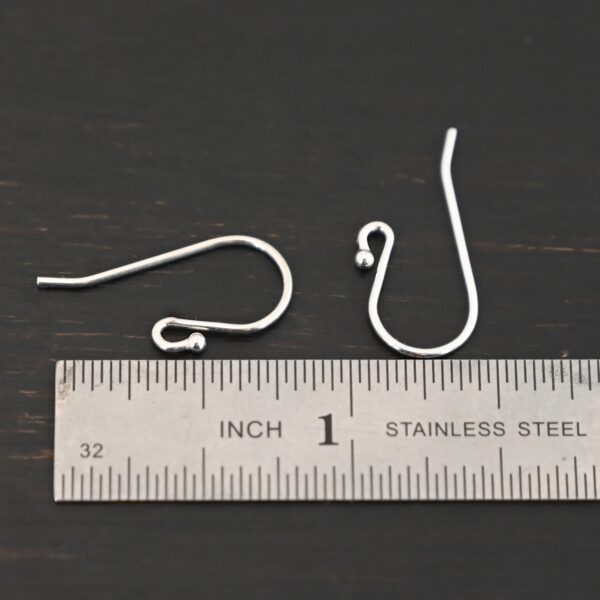 Sterling Silver Winnie Ear Wires - shiny shown by ruler