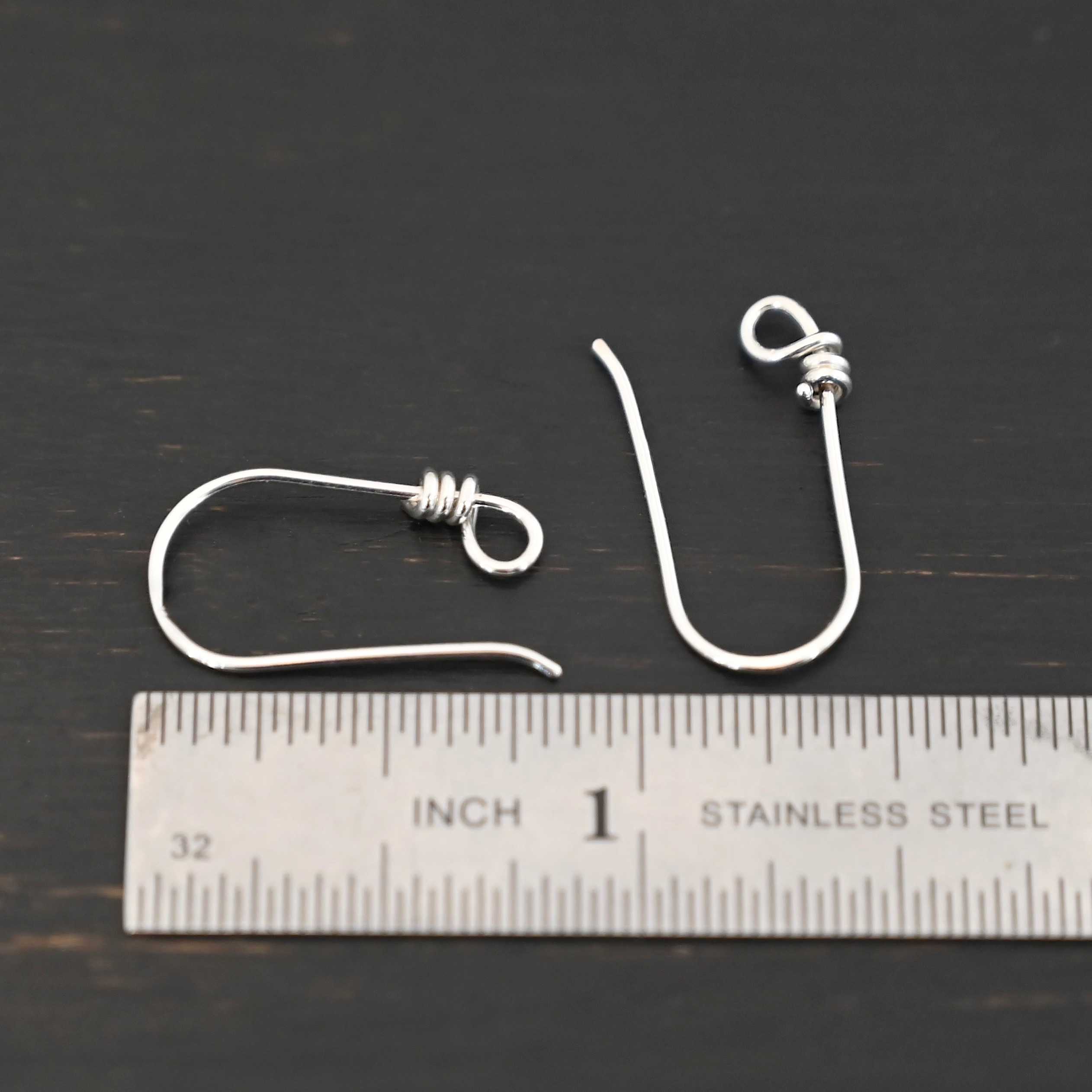 sterling silver Wendolyn Ear Wires - shiny shown by ruler