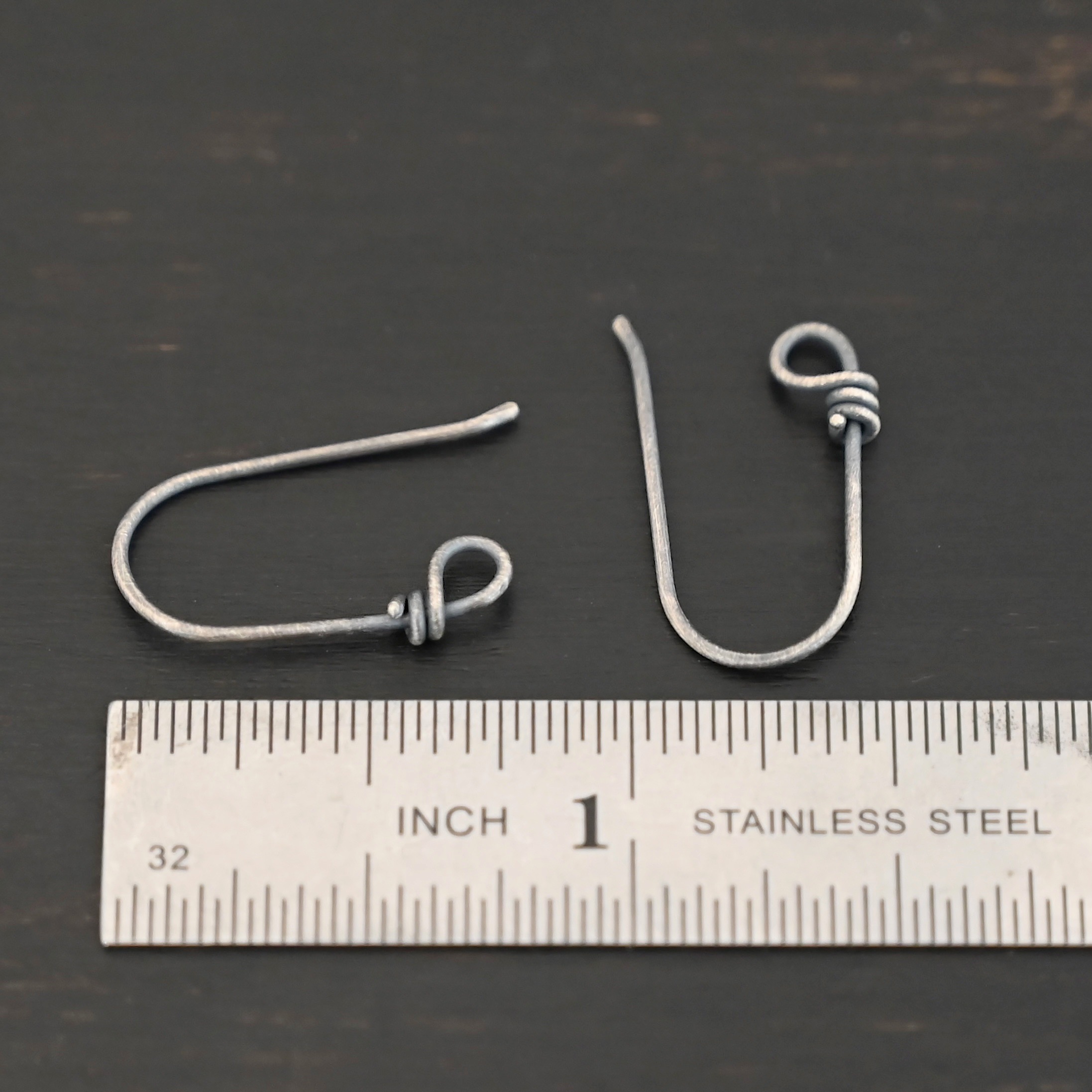 sterling silver Wendolyn Ear Wires - oxidized shown by ruler
