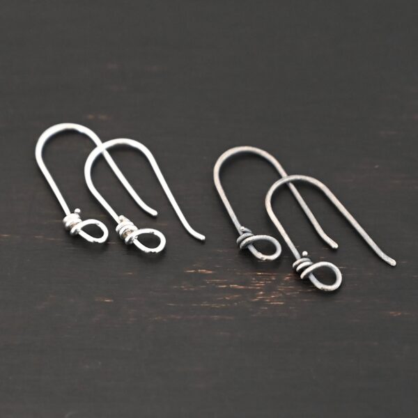 sterling silver Wendolyn Ear Wires - oxidized & shiny shown on dark background
