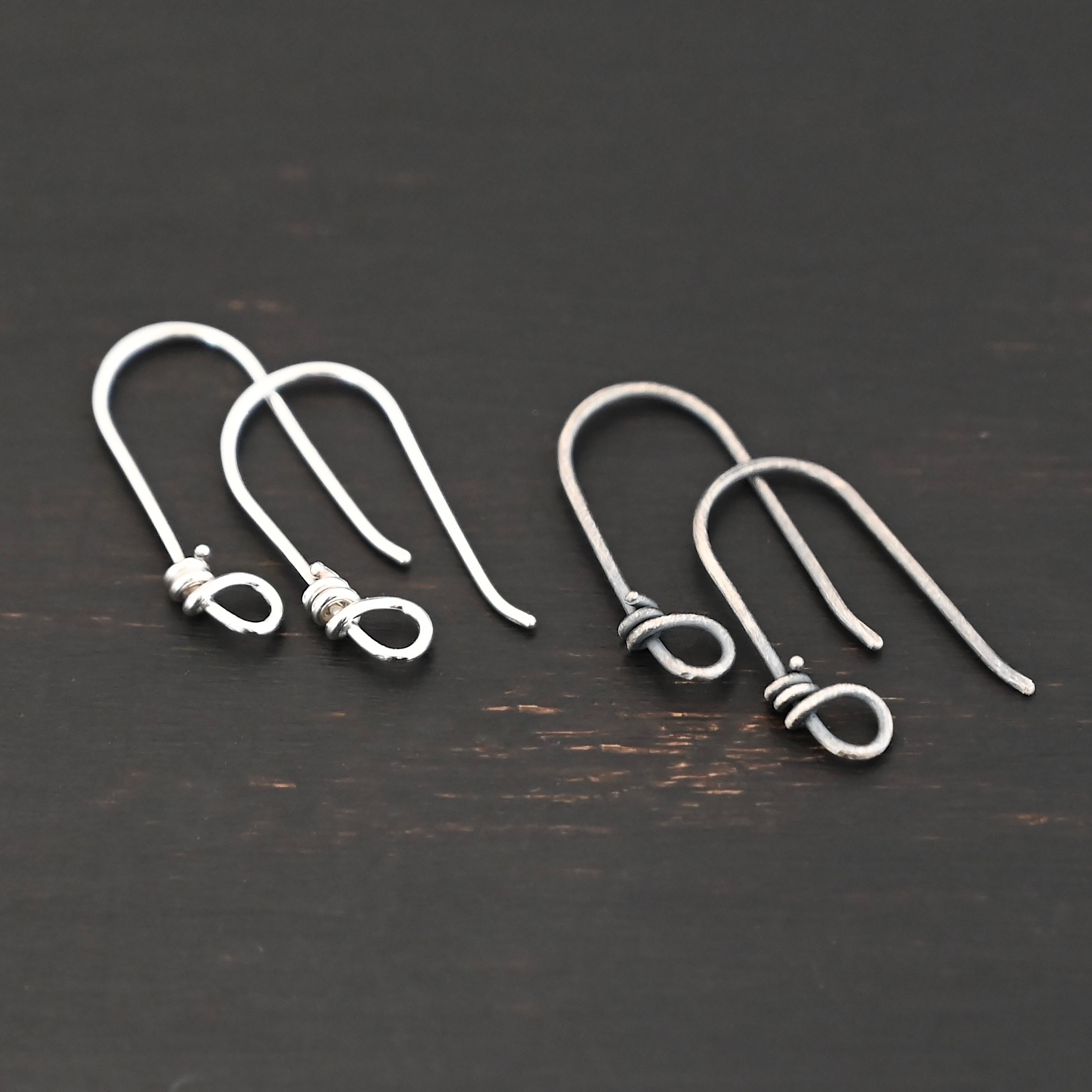 sterling silver Wendolyn Ear Wires - oxidized & shiny shown on dark background