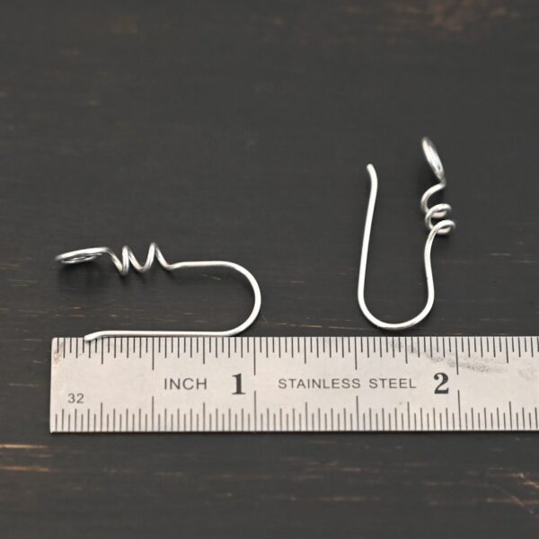 Sterling Silver Willow Ear Wires - shiny shown by ruler