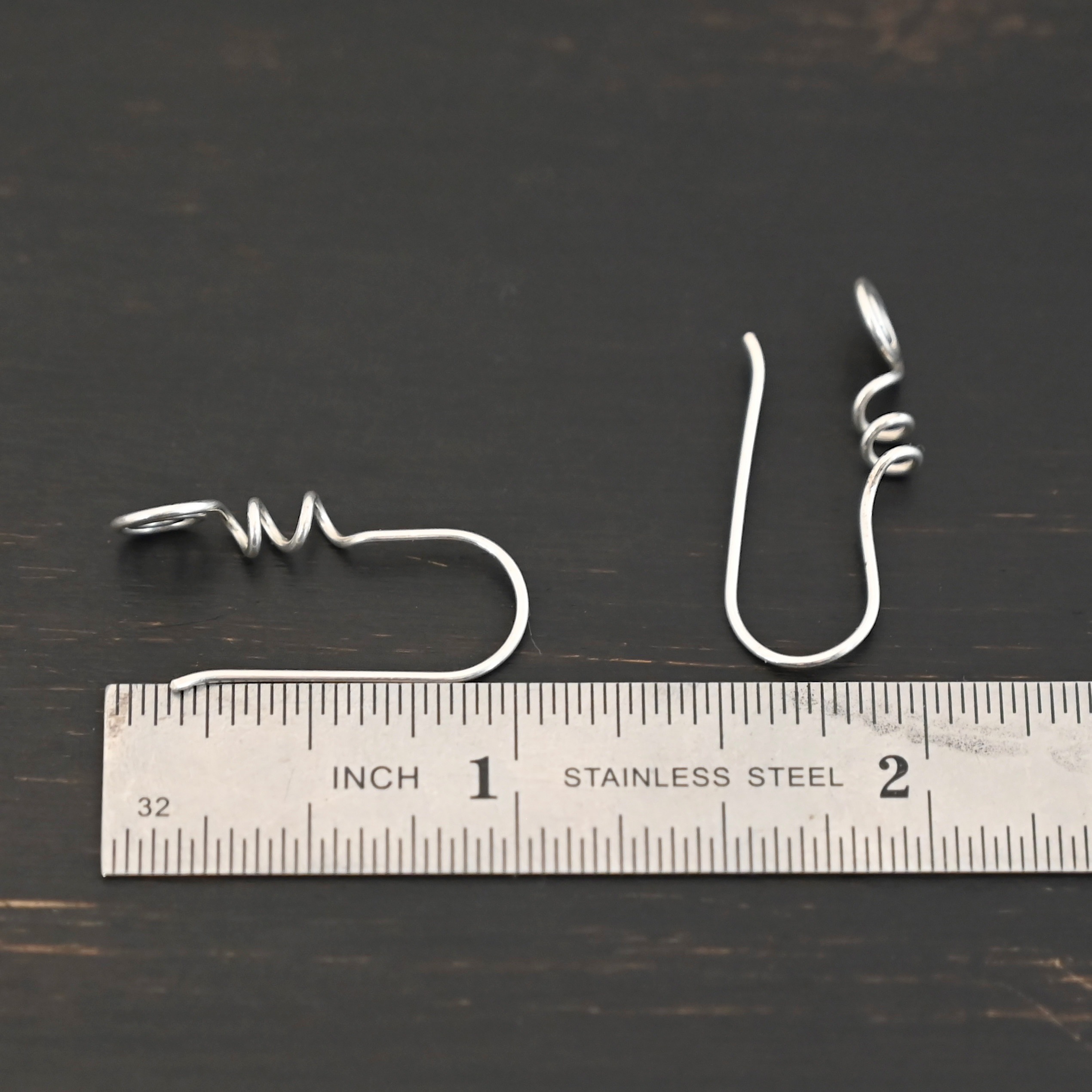 Willow Ear Wires - shiny Sterling Silver Willow Ear Wires - shiny shown by ruler