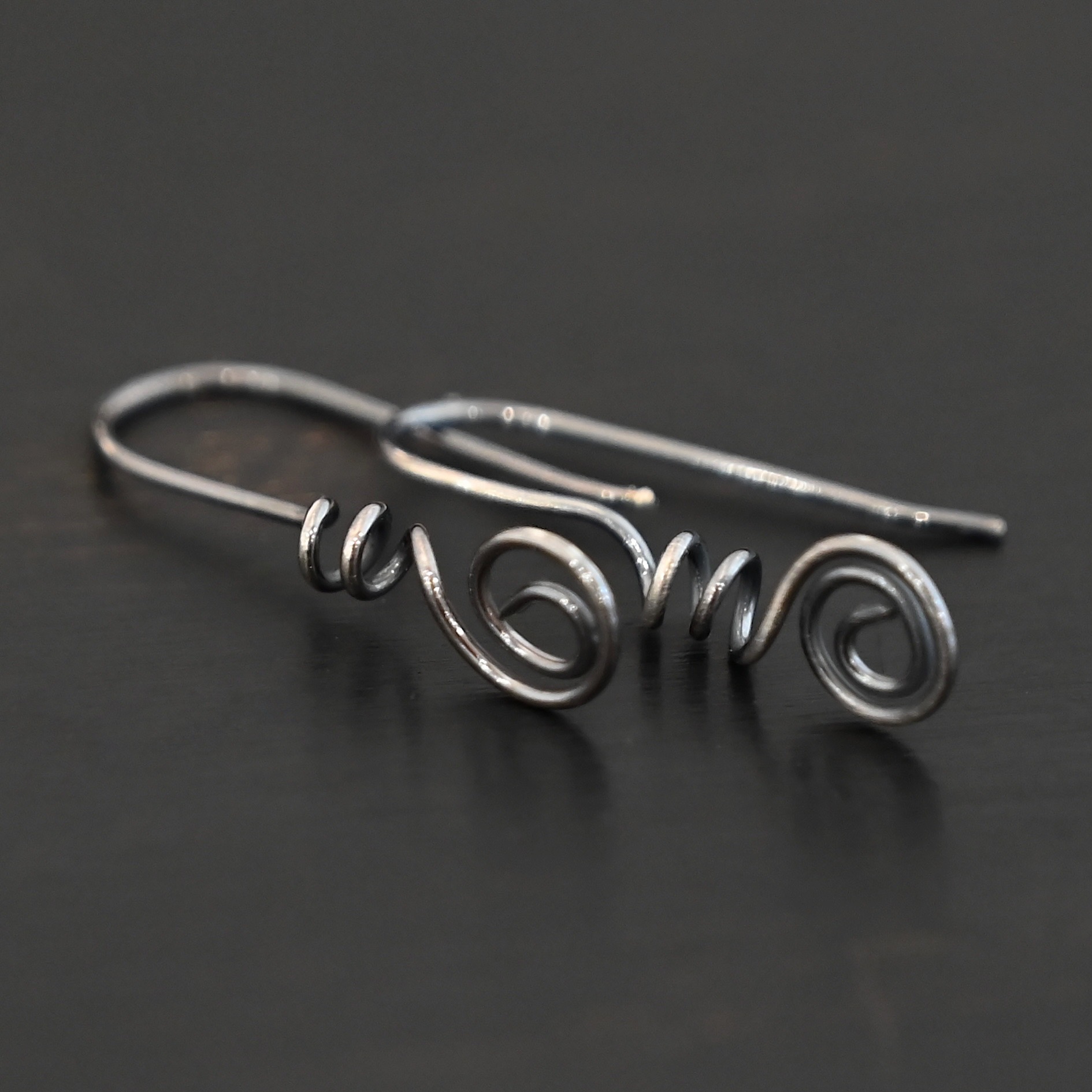 Willow Ear Wires - oxidized Sterling Silver Willow Ear Wires - oxidized shown on dark background
