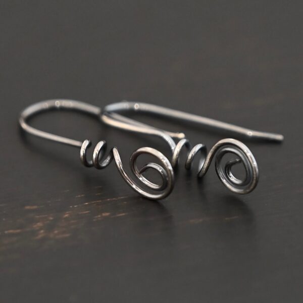 Sterling Silver Willow Ear Wires - oxidized shown on dark background