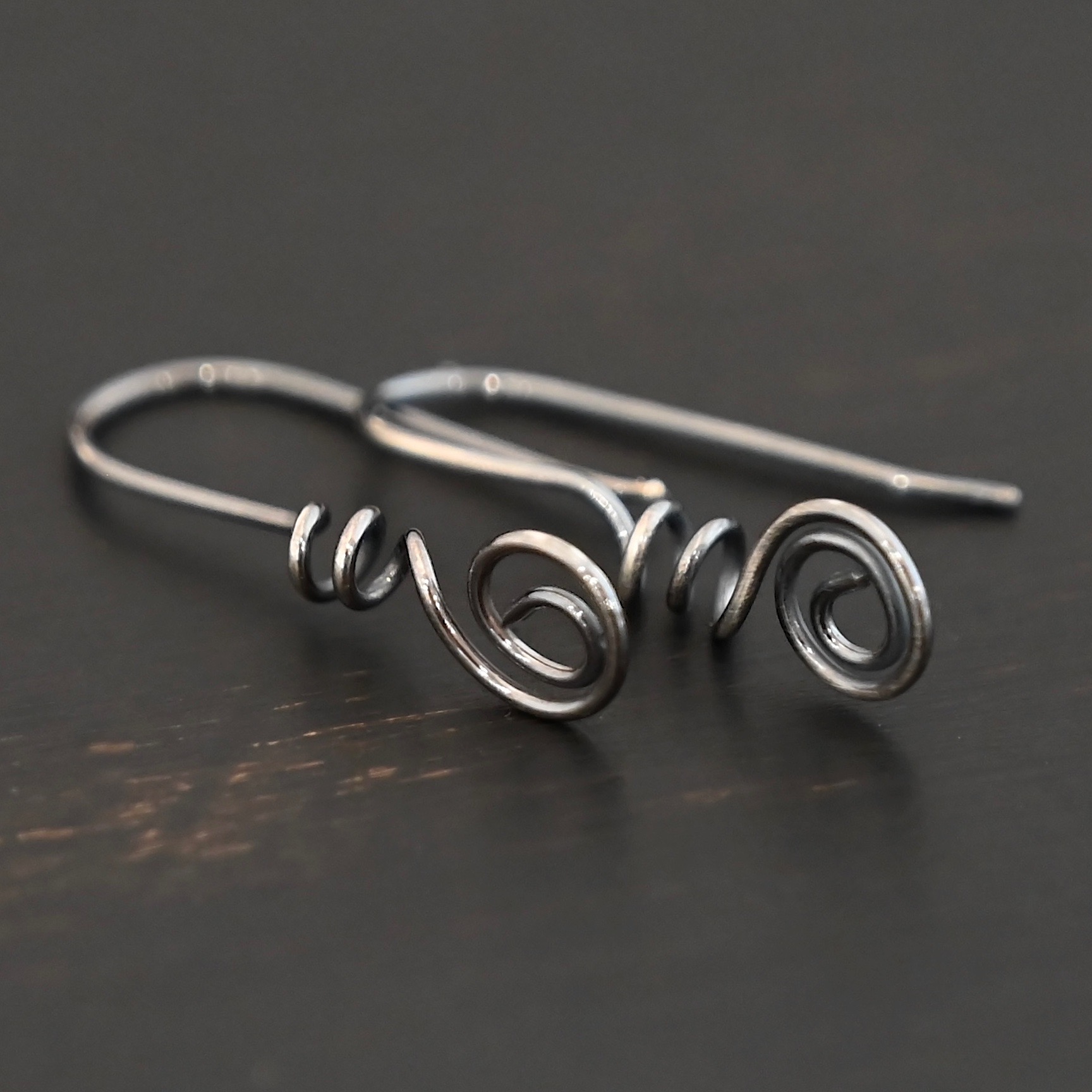 Willow Ear Wires - oxidized Sterling Silver Willow Ear Wires - oxidized shown on dark background