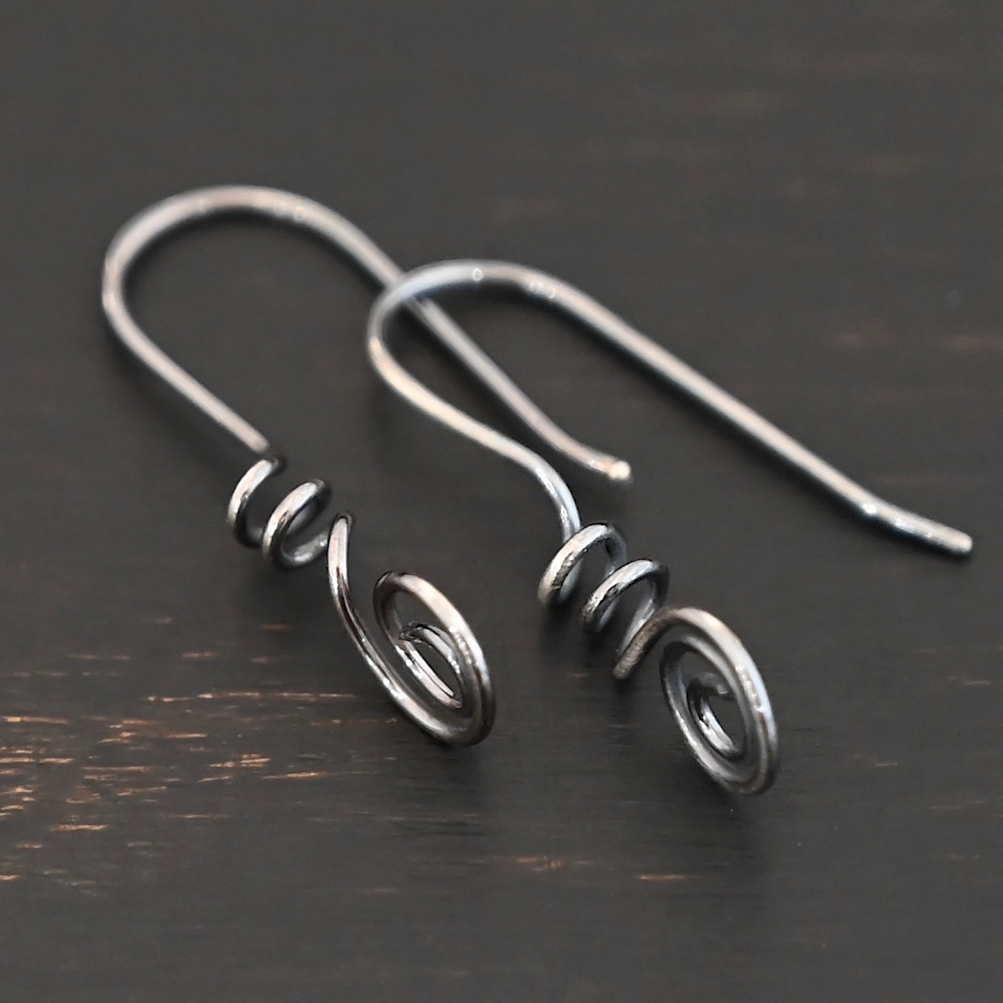 Willow Ear Wires - oxidized Sterling Silver Willow Ear Wires - oxidized shown on dark background