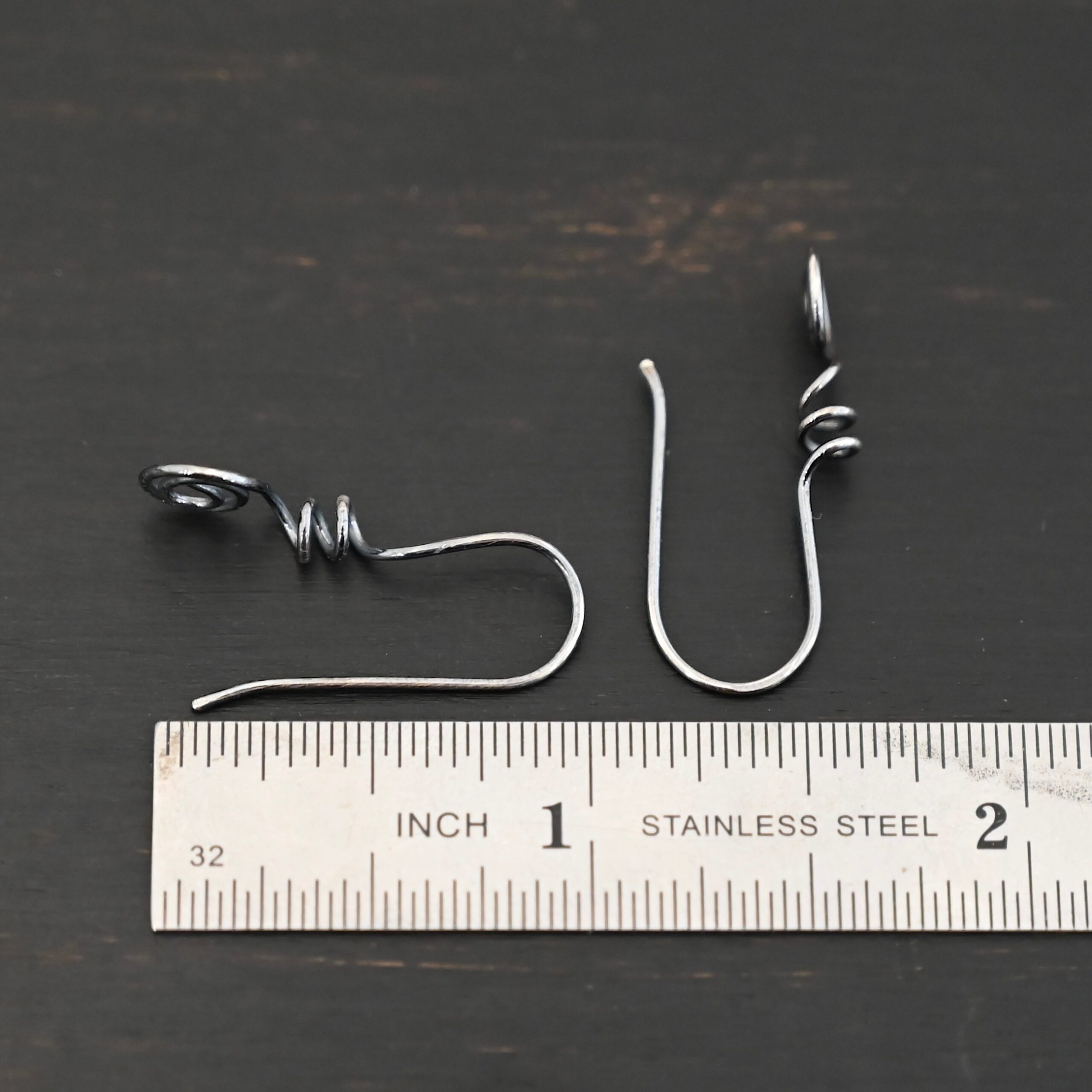 Willow Ear Wires - oxidized Sterling Silver Willow Ear Wires - oxidized shown by ruler