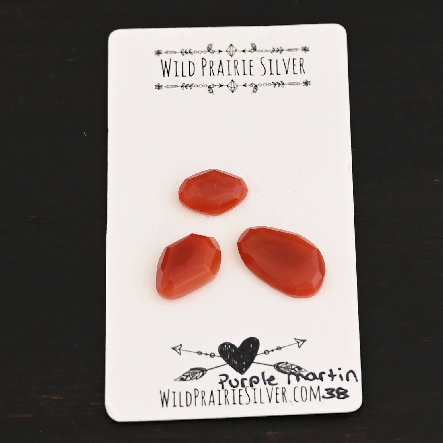 Purple Martin Rose Cut Carnelian Cabochon Parcel Purple Martin Rose Cut Carnelian Cabochon Parcel shown on business card