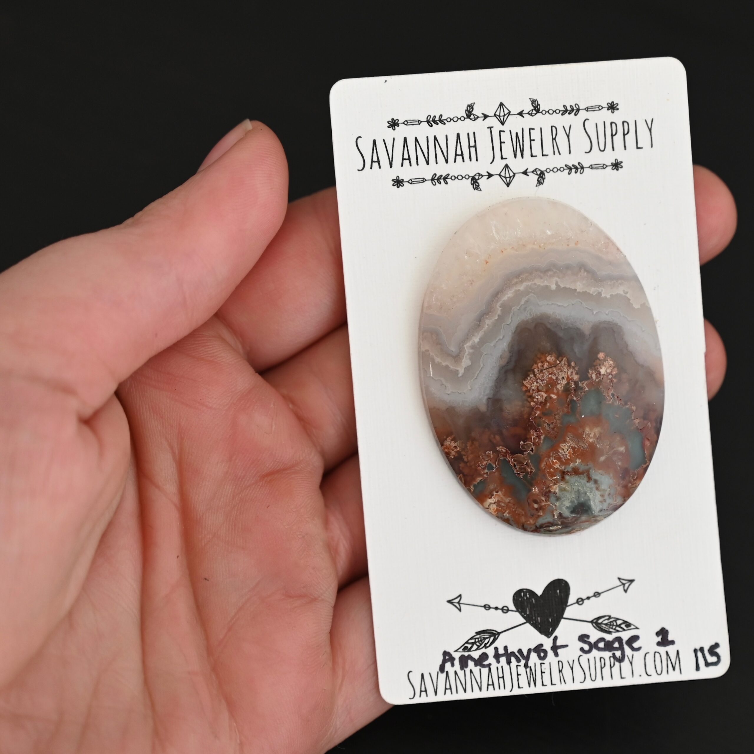 Amethyst Sage Cabochon #1 shown in hand