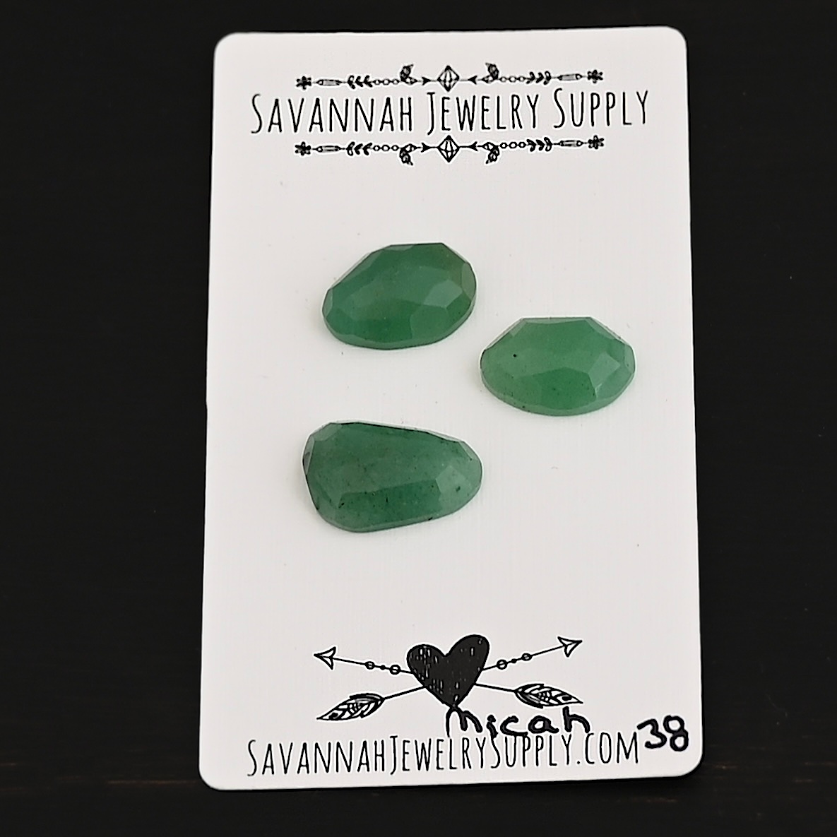 Micah Adventurine Cabochon Parcel shown on business card