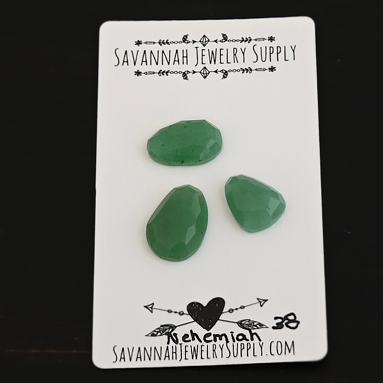 Nehemiah Adventurine Cabochon Parcel Nehemiah Adventurine Cabochon Parcel shown on business card