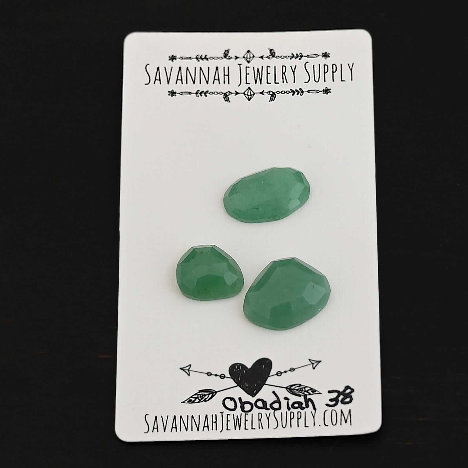 Obadiah Adventurine Cabochon Parcel shown on business card