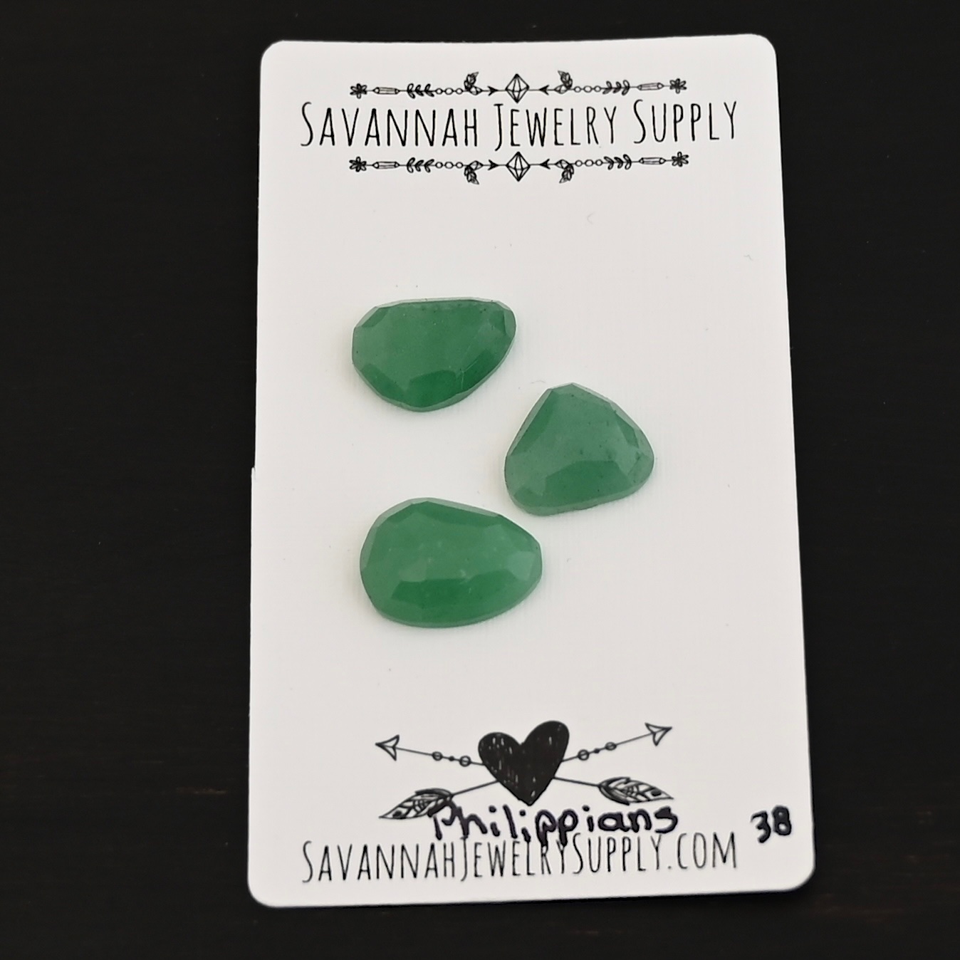 Philippians Adventurine Cabochon Parcel shown on business card