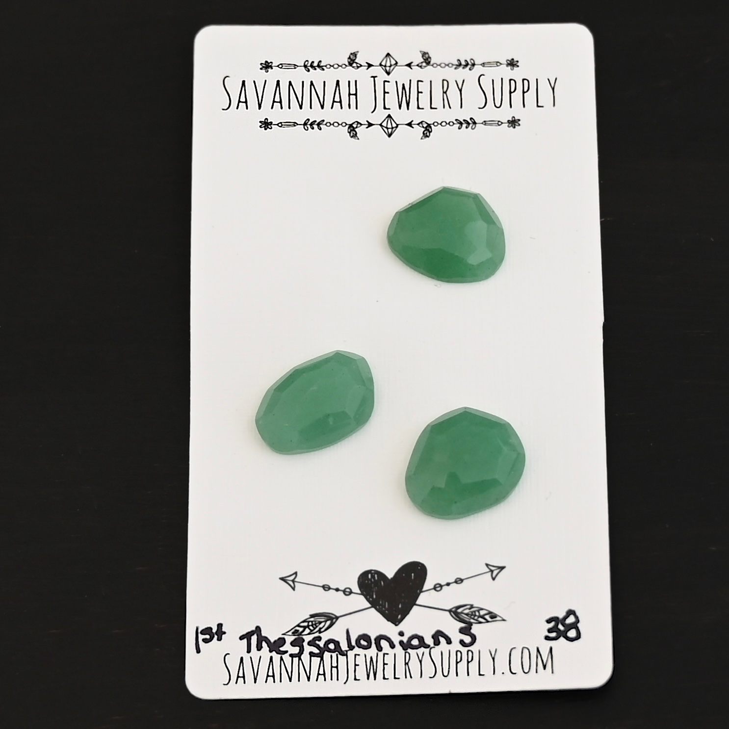 1st Thessalonians Adventurine Cabochon Parcel shown on business card