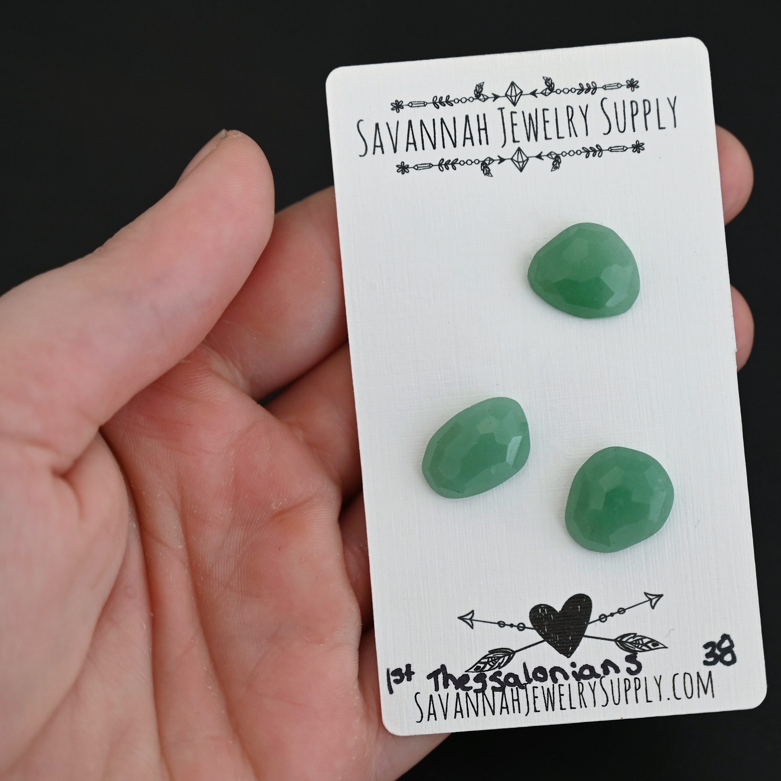 1st Thessalonians Adventurine Cabochon Parcel shown in hand