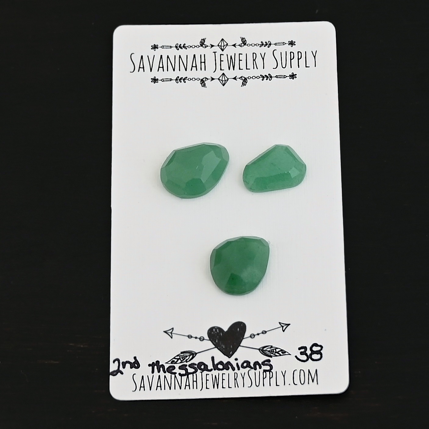 2nd Thessalonians Adventurine Cabochon Parcel shown on business card