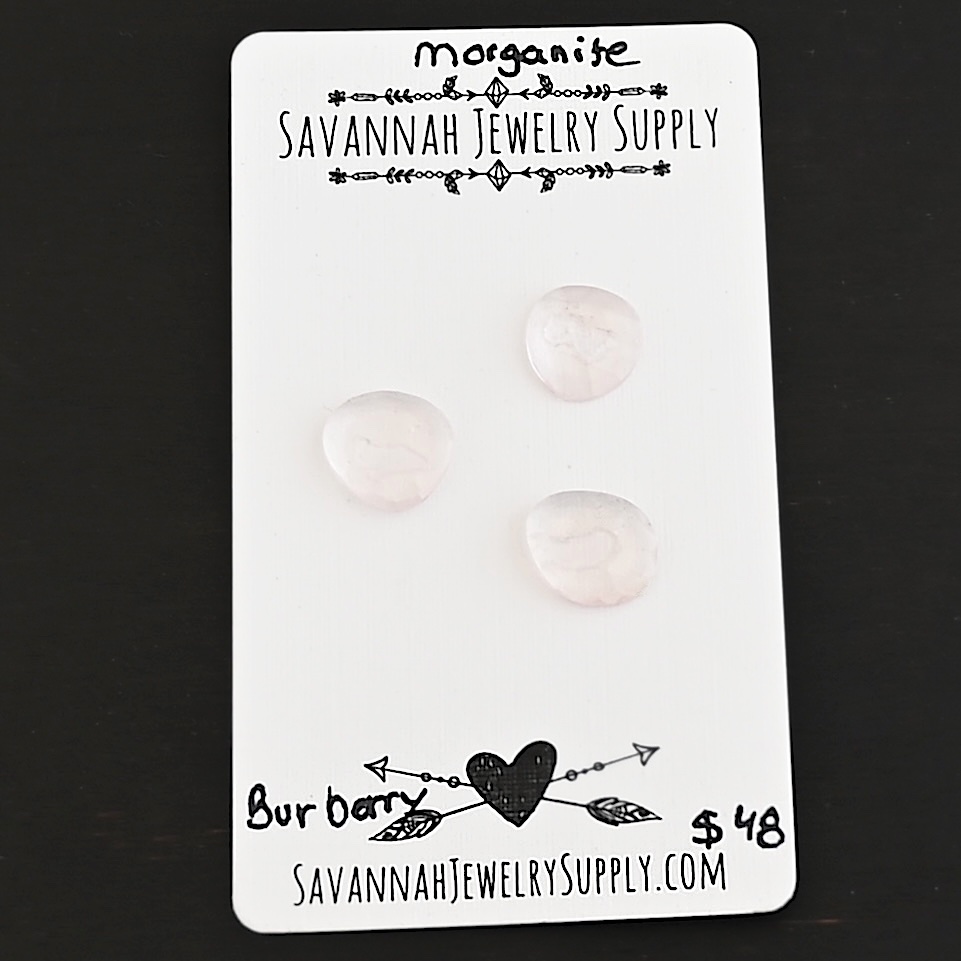 Burberry Rose Cut Morganite Cabochon Parcel shown on business card