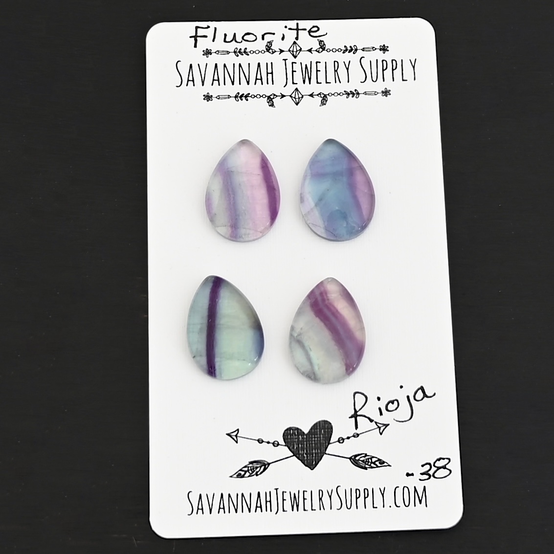 Rioja Fluorite Cabochon Parcel shown on business card