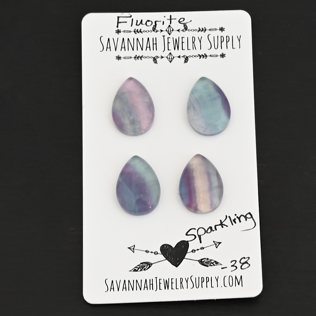 Sparkling Fluorite Cabochon Parcel shown on business card