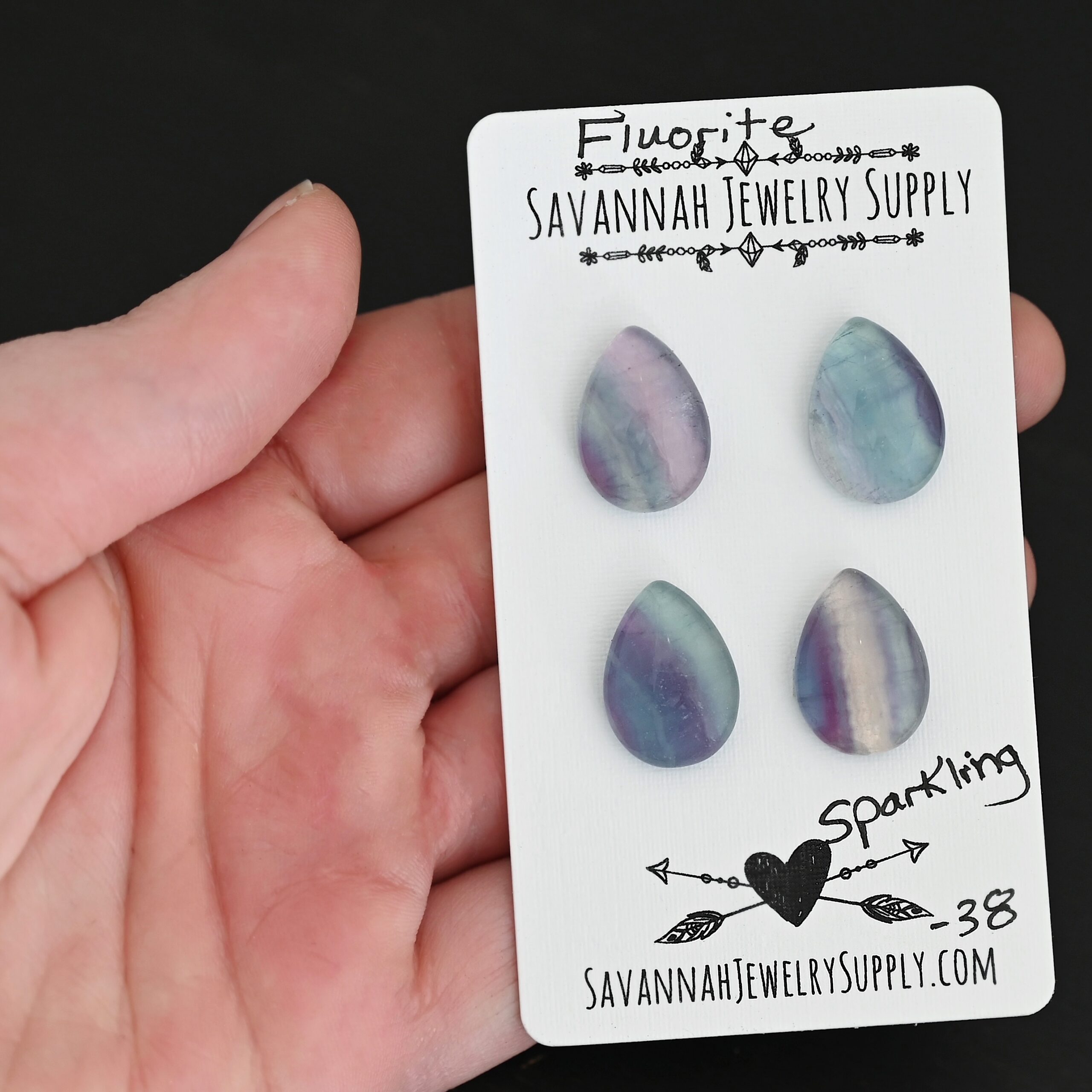 Sparkling Fluorite Cabochon Parcel shown in hand