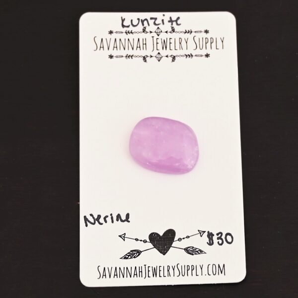 Nerine Kunzite Cabochon Parcel shown on business card