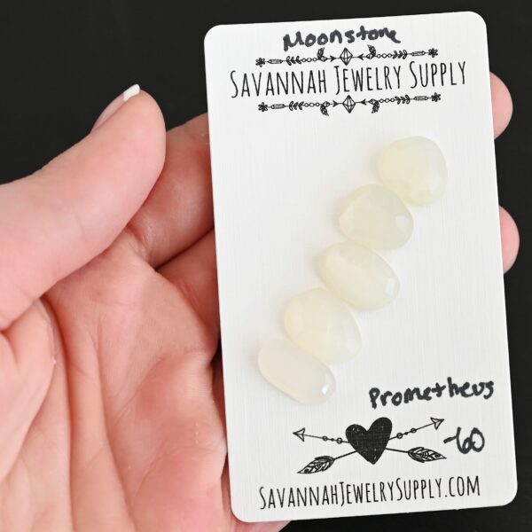 Prometheus Rose Cut Moonstone Cabochon Parcel shown in hand